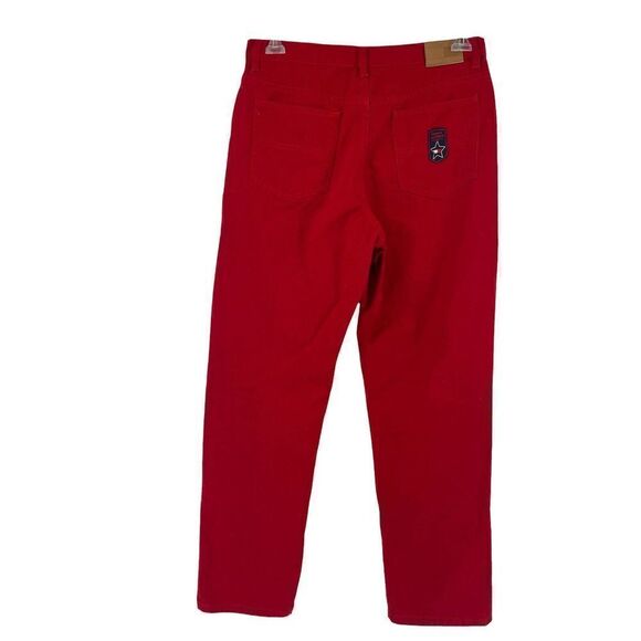 Tommy Hilfiger Jeans Y2K Red Straight Leg Logo Patch High Rise Womens Size 12 - Picture 1 of 9